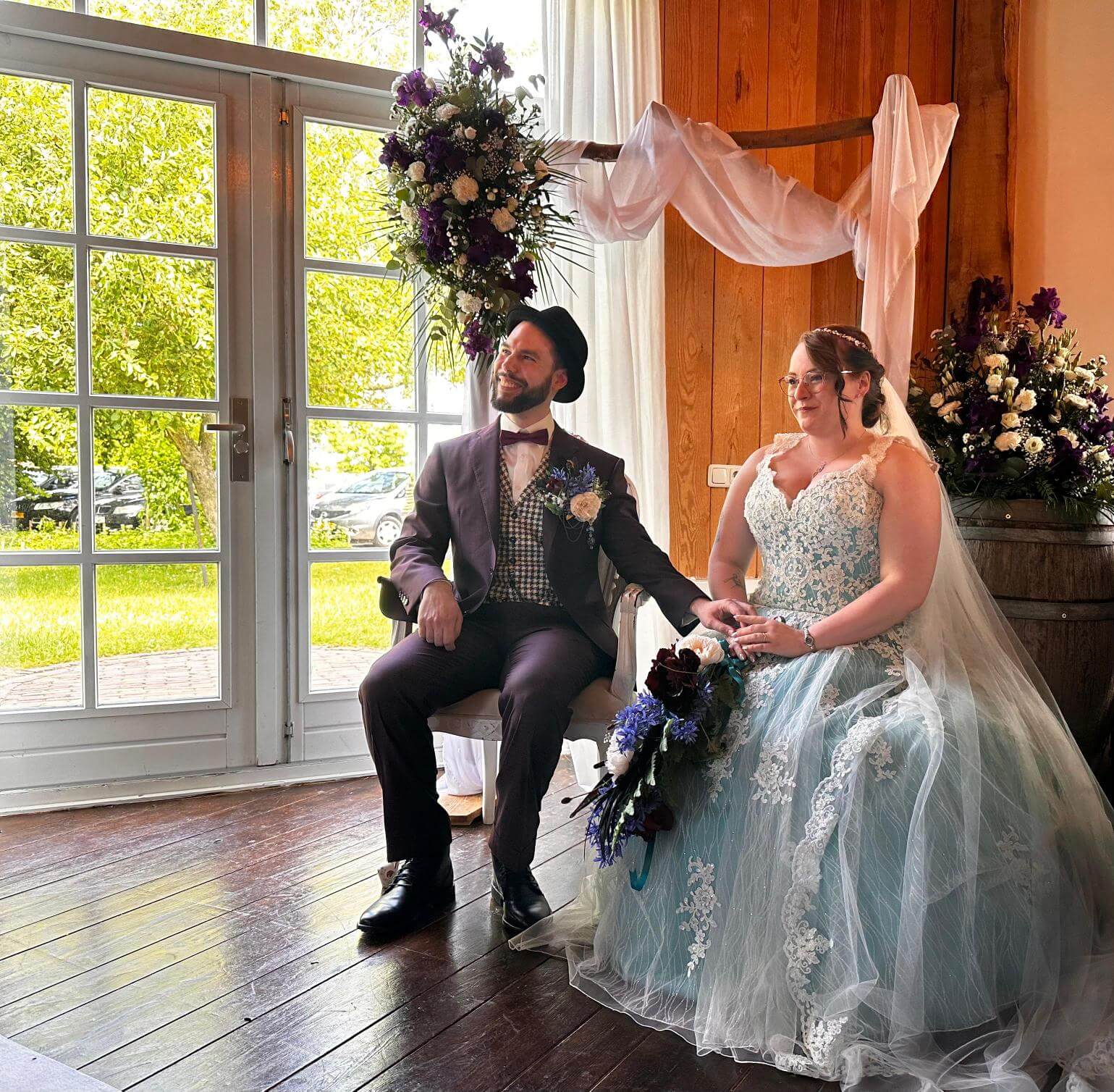 De aqua trouwjurk van Ravenna